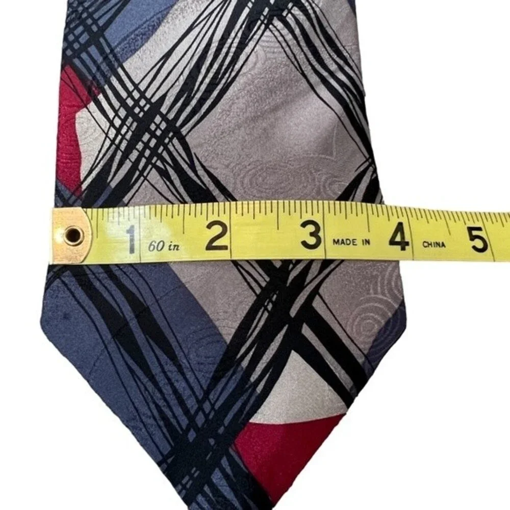 Bugatti 100% Italian Silk Tie Blue Gray Red Office  Church Wedding Formal